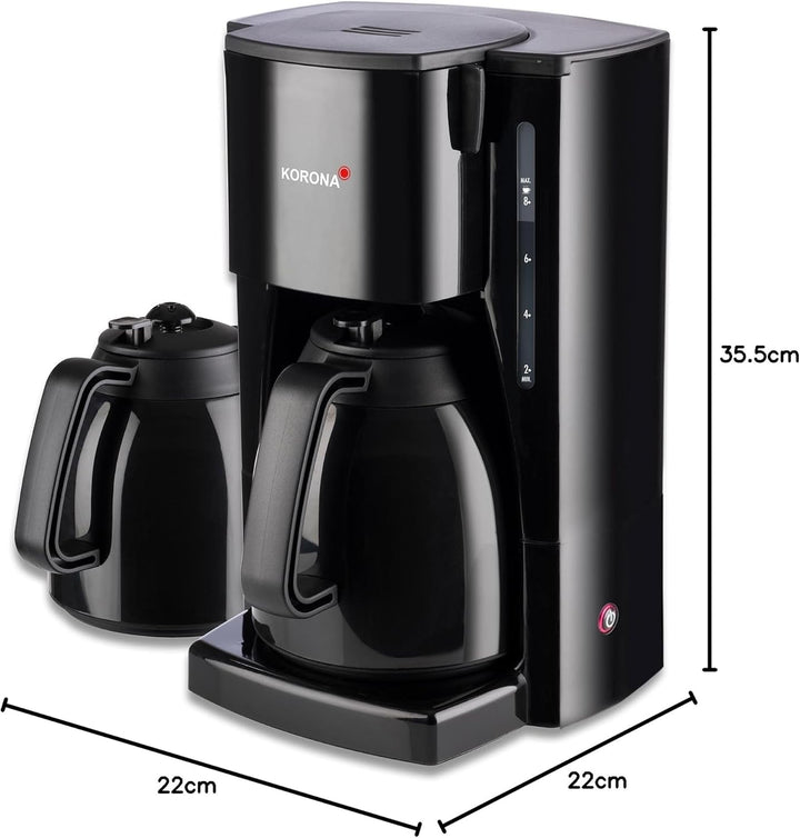 Korona 10311 Cafetieră cu ulcior termo suplimentar - filtru de cafea cu capacitate pentru 8 cești de cafea, negru