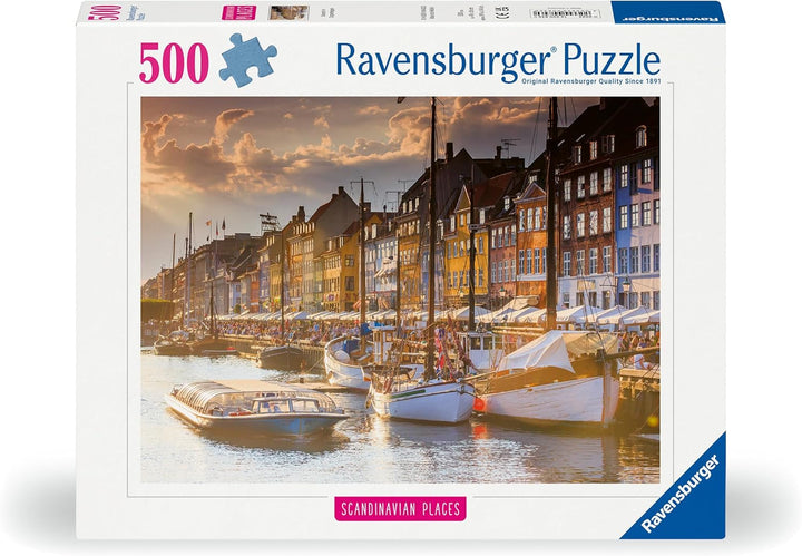 Ravensburger Puzzle 12000846, Locuri scandinave - Apus de soare în Copenhaga - puzzle jigsaw de 500 de piese pentru adulți și copii de peste 12 ani