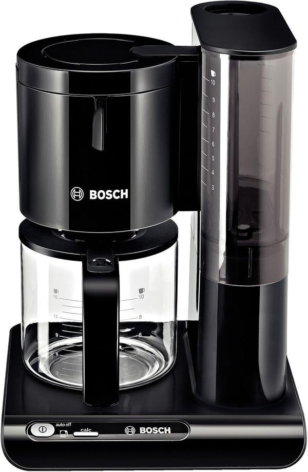Espressor cu filtru Bosch Styline TKA8013, senzor de aromă, carafă din sticlă cu protecție a aromei, 1,25 l, pentru 10-15 cești, oprire automată, sistem de detartrare, sistem anti-picurare, suport pentru filtru rotativ, 1160 W, negru