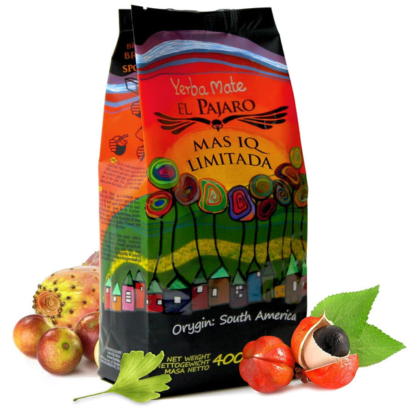 El Pajaro Mas IQ Limitada 400 g | Ceai mate paraguayan puternic | Cu frunze, crenguțe și praf | Cu ginkgo biloba, guarana, camu camu, bacopa monnieri, cactus