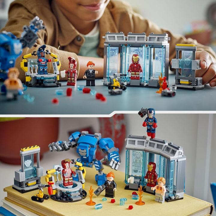 LEGO Marvel Laboratorul lui Iron Man: Sala armurii - jucărie de supererou cu o figură Mech, 5 minifigurine, inclusiv Aldrich Killian - cadou Avengers pentru băieți și fete cu vârsta de 8+ 76315