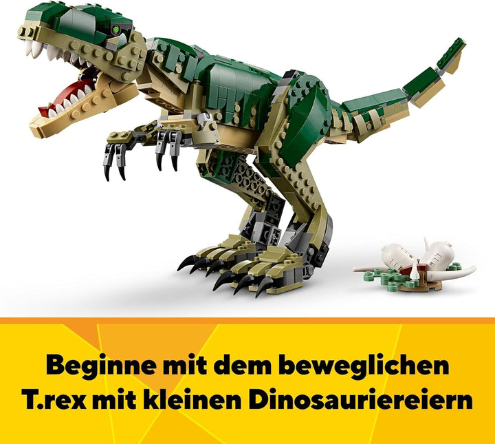 LEGO Creator T.Rex, Dino 3-in-1 pentru transformare în Triceratops sau Pterodactil, model de dinozaur mobil pentru copii, cadou pentru băieți și fete 31151