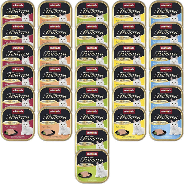 Animonda Vom Feinsten Mildes Menü Mild Variety (32 X 100G), Hrană umedă pentru pisici fără cereale, fără zahăr, Hrană pentru pisici ușor digerabilă cu carne de curcan