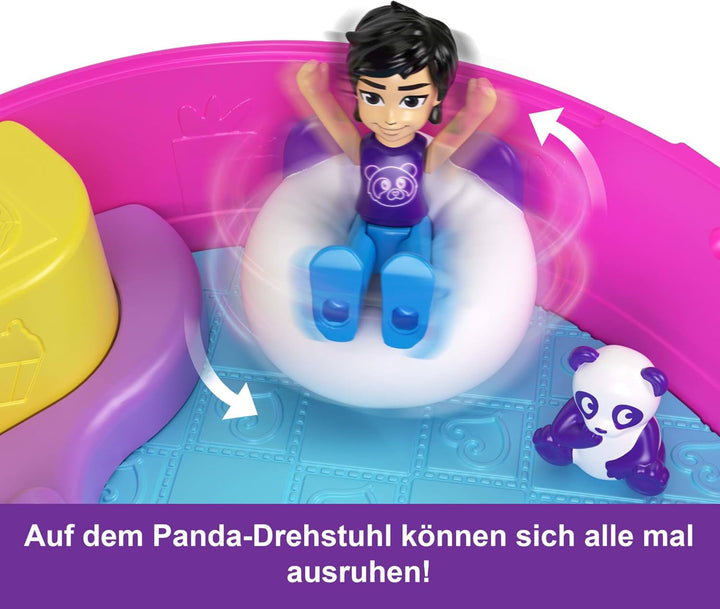 Polly Pocket păpuși și set de joacă, Bubble Tea Panda Box, jucărie pentru animale cu 2 păpuși mici, Panda și accesorii pentru mâncare, HWN95