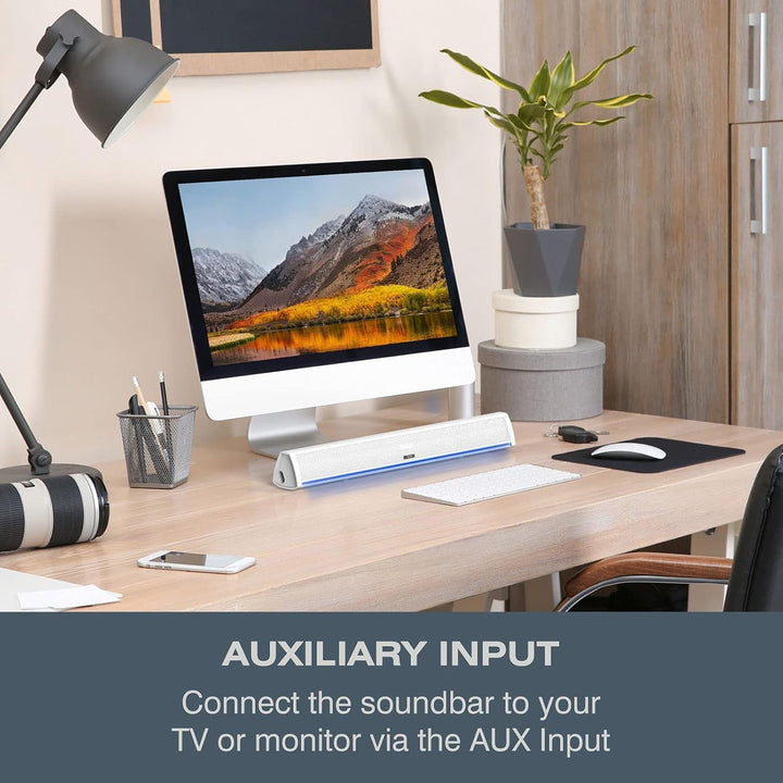 Audible Fidelity Soundbar Für Tv-Geräte Mit Bluetooth, Lautsprecher Für TV, PC, Gaming Mit Rgb-Led-Display, Air Tube & 2.0 Kanal-Verstärker, Fernbedienung (Weiß)