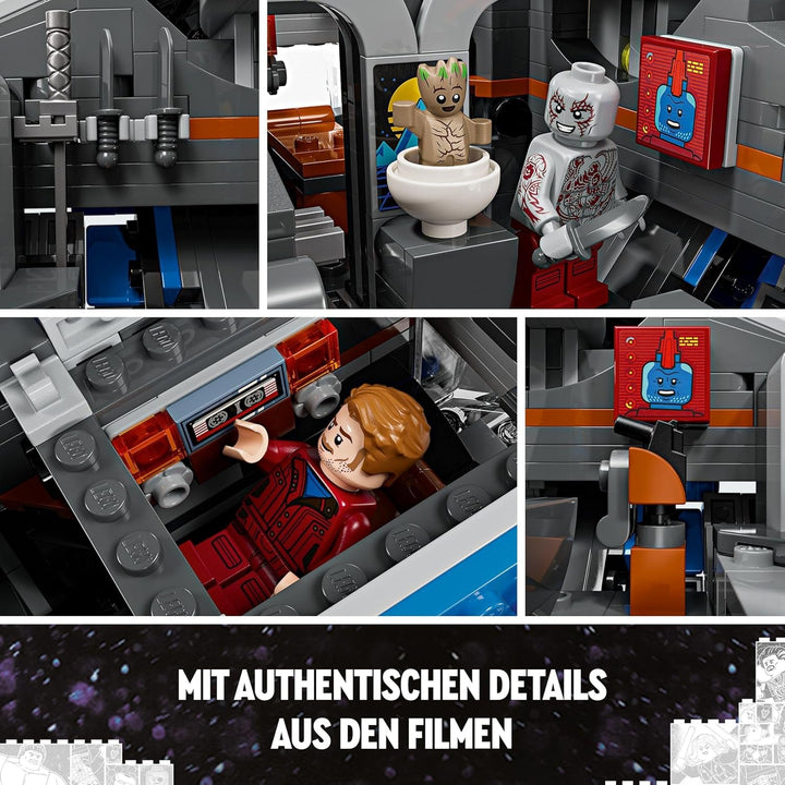 LEGO Marvel Guardians of the Galaxy: The Milano, model construibil de navă spațială cu 4 minifigurine de supereroi, Avengers Flyer pentru aventuri spațiale, cadou pentru băieți și fete 76286