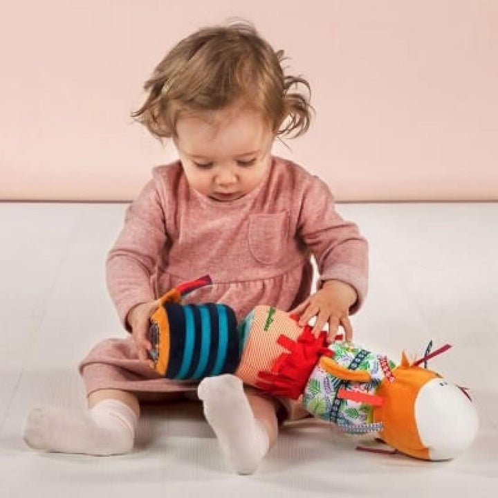 Lilliputiens - Jack Velcro sound roll - Jucărie de activitate colorată pentru bebeluși cu sunete diferite și zornăitoare detașabile - Promovează ascultarea și abilitățile motorii - De la 6 luni - 83064 Jucarii Bebe Naty Shop
