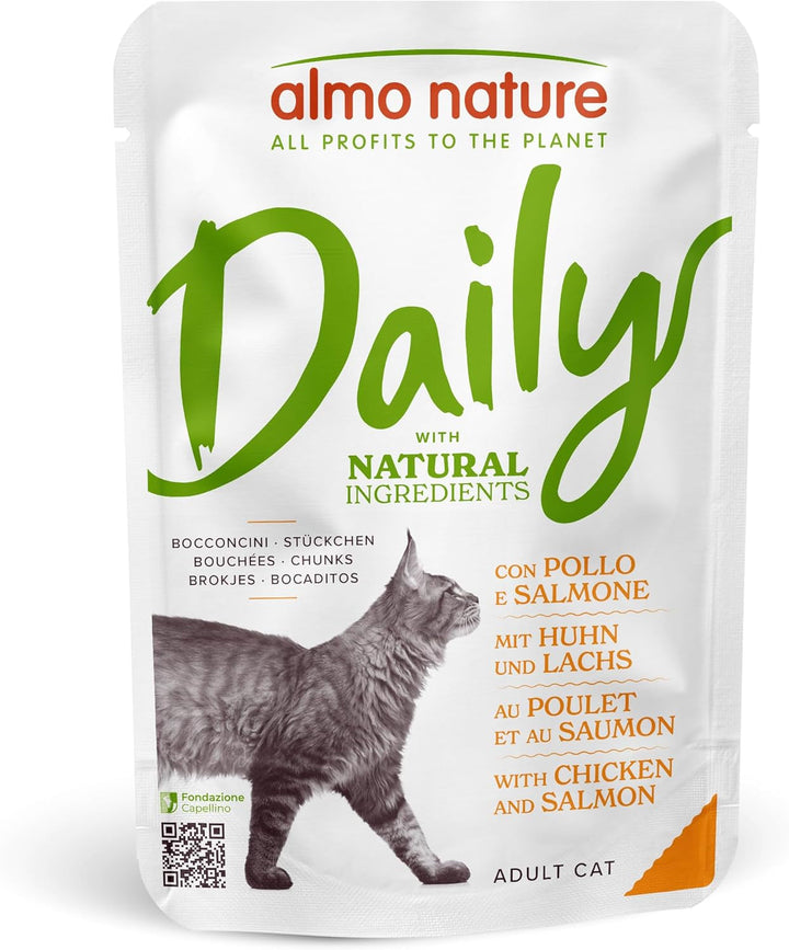 Almo Nature Daily Cat Food With Chicken And Salmon hrană completă pentru pisici adulte,hrană umedă- 30Pack (30 X 70 G)