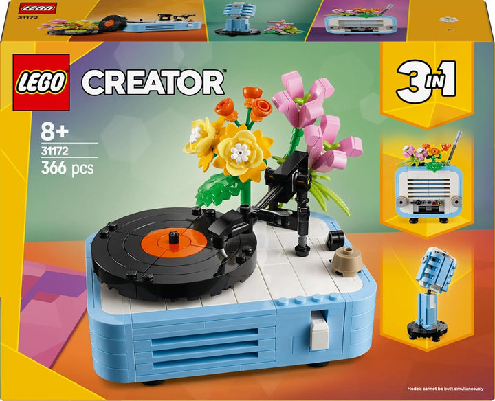 Cititor de discuri LEGO Creator 3In1 cu flori - jucărie convertibilă în radio sau microfon - jucării muzicale pentru copii - idee de cadou creativă pentru fete și băieți de la 8 ani 31172