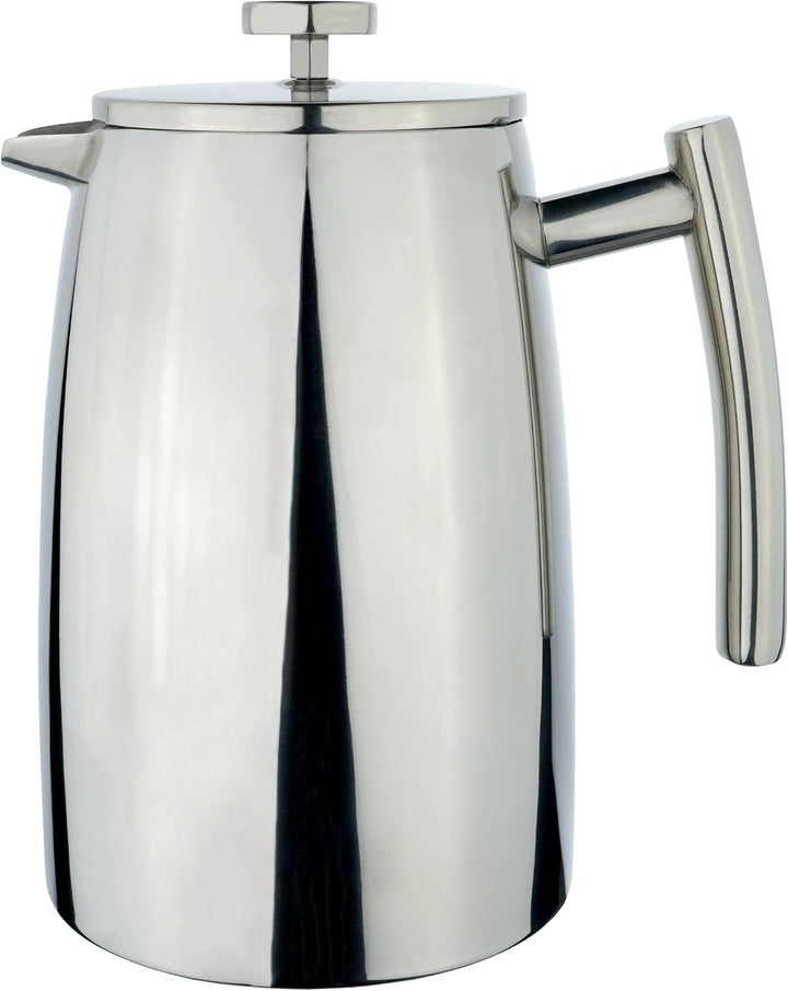 Cafe HFD-16 Stäl Belmont filtru de cafea cu perete dublu din oțel inoxidabil de înaltă calitate 18/10 - 16 cești demitasse, 2 litri, lustruit lucios, tamper