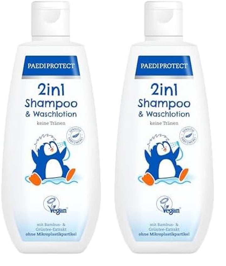 PAEDIPROTECT 2in1 șampon și loțiune de spălare pentru bebeluși și copii 200 ml, curățare delicată și păr fără parfum și microplastice, gelul de duș hidratează pielea uscată și sensibilă, de asemenea pentru adulți
