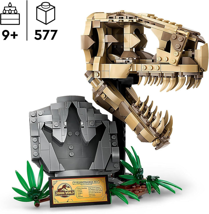 LEGO Jurassic World Dinosaur Fossils: T. Rex Head, jucărie dinozaur de construit, decor dinozaur pentru camera copiilor, craniu T-Rex schelet cu amprentă, cadou pentru băieți și fete 76964