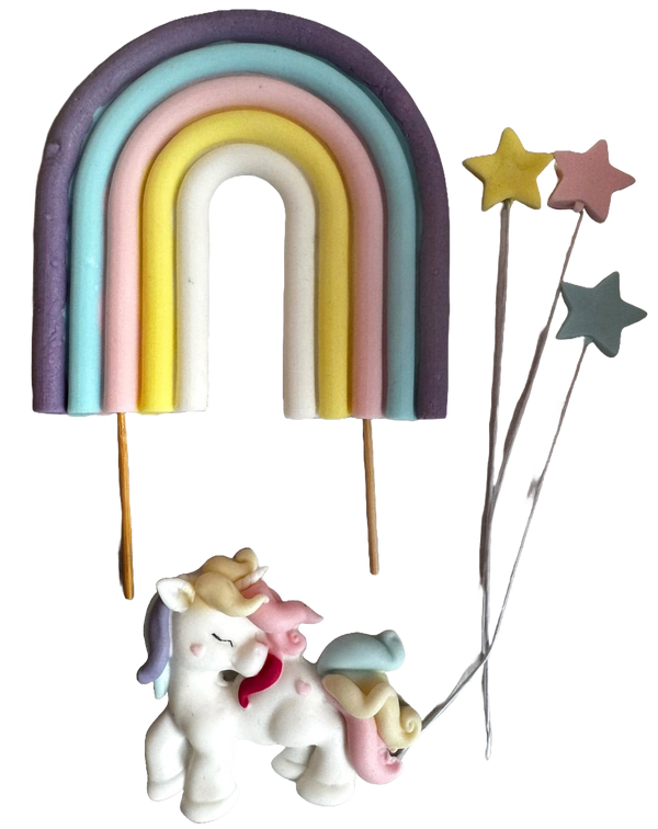 Set 5 decoratiuni comestibile din pasta de zahar, Unicorn