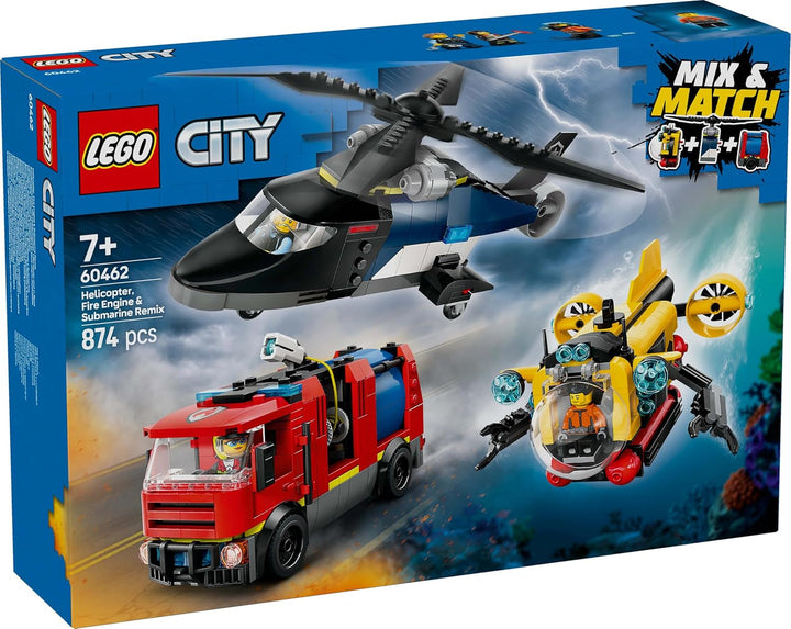 Set combinat LEGO City cu elicopter, mașina leului și submarin și 3 minifigurine - vehicule de jucărie construibile pentru băieți și fete de la 7 ani - cadou de ziua de naștere și de vacanță 60462