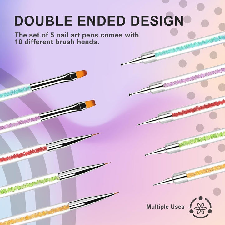 5 Stück Nagel Pinsel, Pinsel Für Gelnägel, Nageldesign Pinsel, Nail Art Dotting Tools, Für Herstellen Von Nagellack, Punktieren, Feinmalerei, DIY