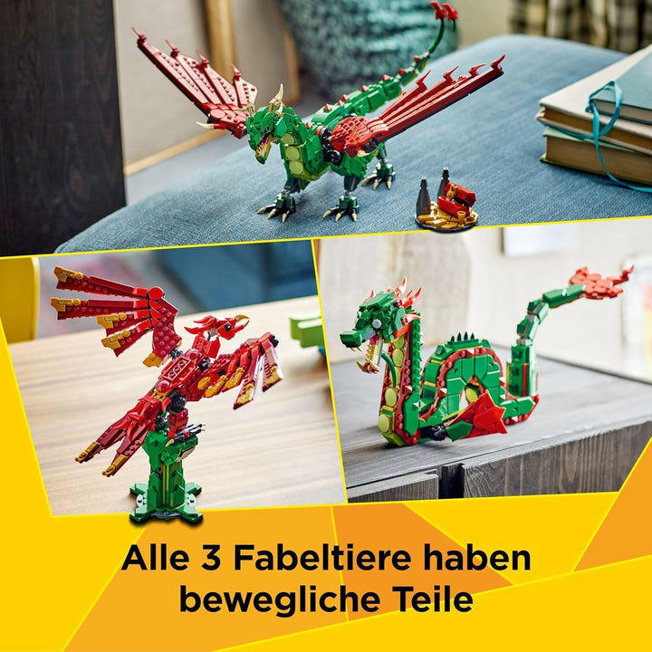 LEGO Creator 3In1 Green Dragon - Jucărie - Convertibil în șarpe de mare sau Phoenix - Jucărie de construit cu animale pentru copii - Cadou pentru băieți și fete de la 9 ani 31161