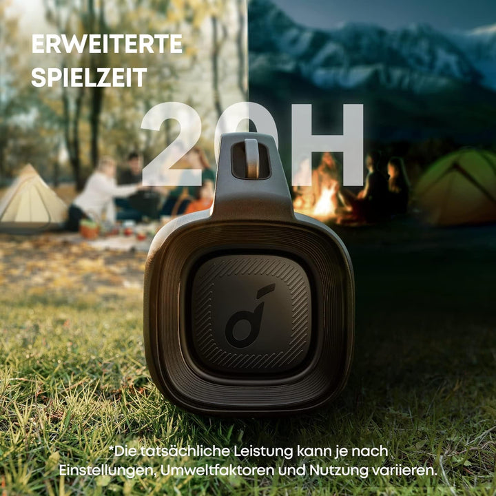 Soundcore Anker Motion Boom plus Difuzor de exterior IP67, sunet stereo 80W, EQ individual și bassup, USB-C, Bluetooth, power bank integrat, rezistent la apă, pentru camping, piscină, plajă, grădină