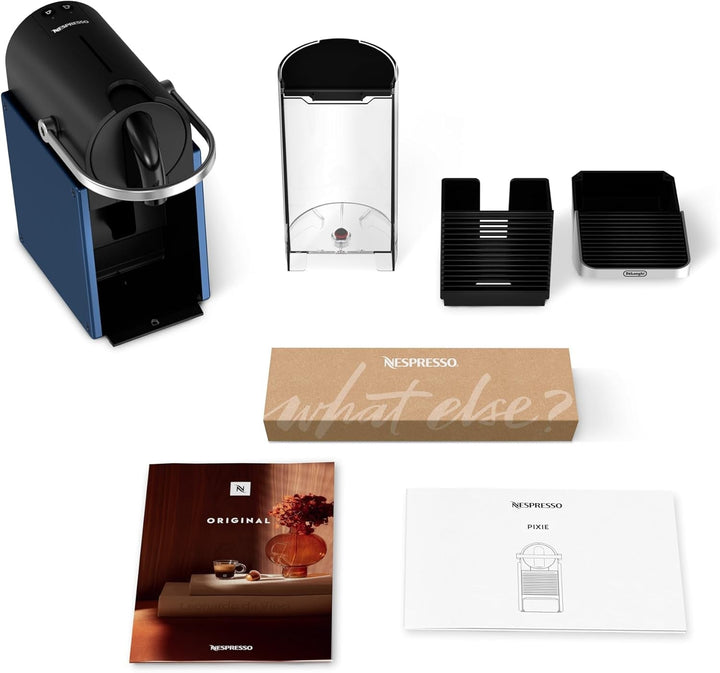 Espressor cu capsule Nespresso De'Longhi Pixie EN127.BL, două butoane de selecție directă, mod Eco, design compact, sistem de presiune de 19 bari, 1260 W, albastru/negru