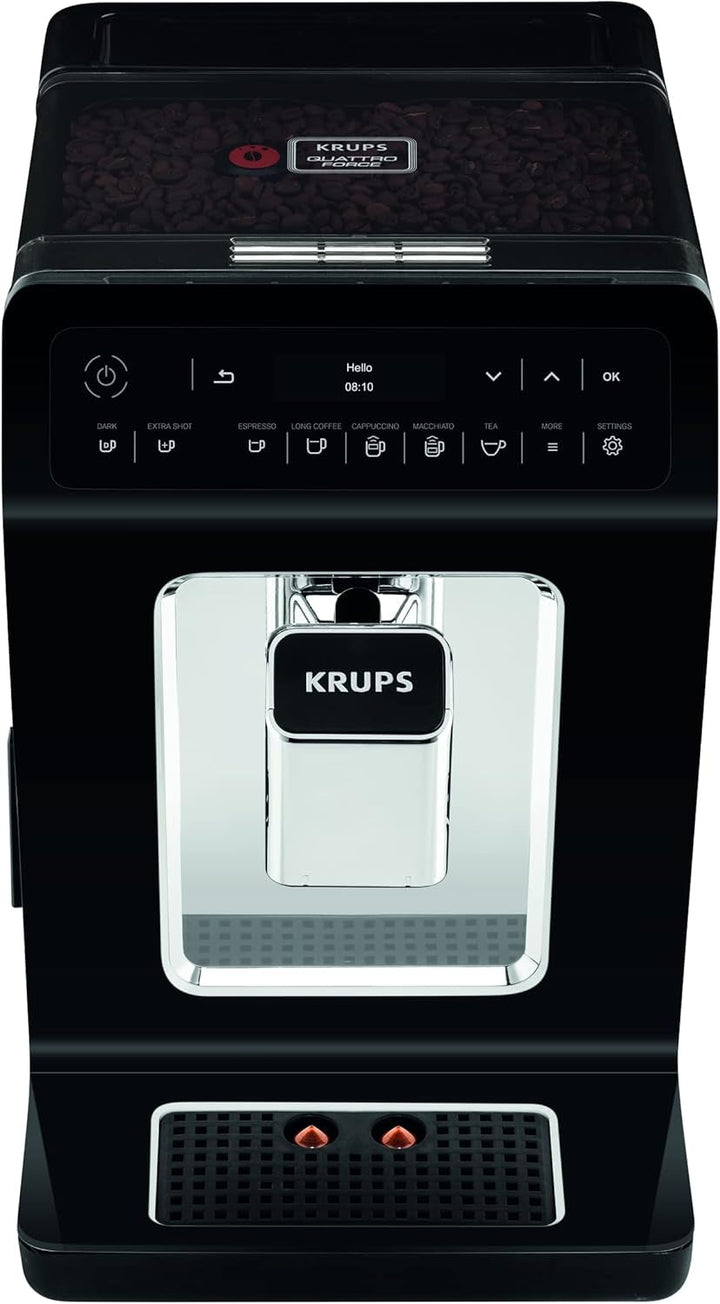 Aparat de cafea complet automat Krups EA8918 Evidence | Ecran Oled Tehnologie Barista Quattro Force | 12 cafele | 3 variante de ceai | cappuccino one-touch | Funcție 2 cești | negru