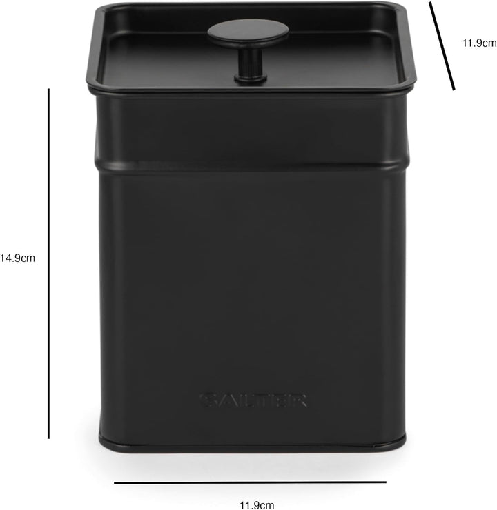 Salter BW12614EU7 Set de cutii de depozitare Kuro - 4 recipiente de bucătărie, pâine/ceai/cafea/zahăr, cutii pătrate de organizare, ușor de curățat, păstrează alimentele proaspete, negru Cutii depozitare alimente Naty Shop