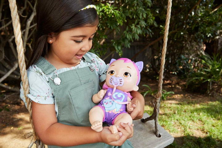 My Garden Baby HHP28 - Păpușă pisică (păr albastru) cu urechi de pisică și mai mult de 20 de zgomote, incl. 5 accesorii, jucărie interactivă pentru copii de la 3 ani în sus