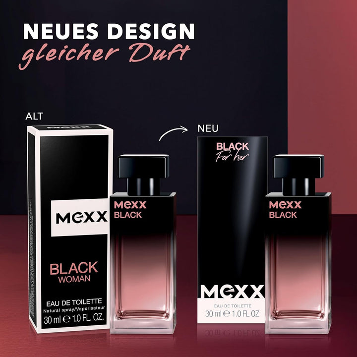 Apă de toaletă MEXX BLACK Woman, parfum captivant și intens cu note fructate pentru femei senzuale, 30 ml