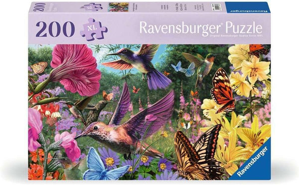 Ravensburger Puzzle 12001369 - Colibri și fluturi - puzzle de 200 de piese pentru persoane în vârstă și seniori, cu piese de puzzle mai mari, cu aderență, șablon cu imagine mare și cu bază pentru puzzle