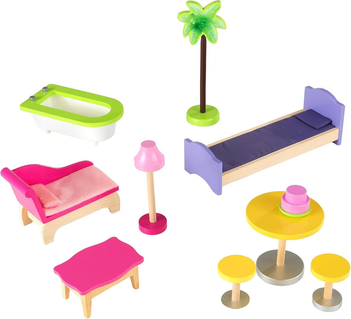 Casa de păpuși din lemn Kidkraft Kayla cu mobilier și accesorii, set de joacă cu 3 niveluri de joc pentru păpuși de 30 cm, jucărie pentru copii de la 3 ani, 65092 - Exclusiv pe Amazon