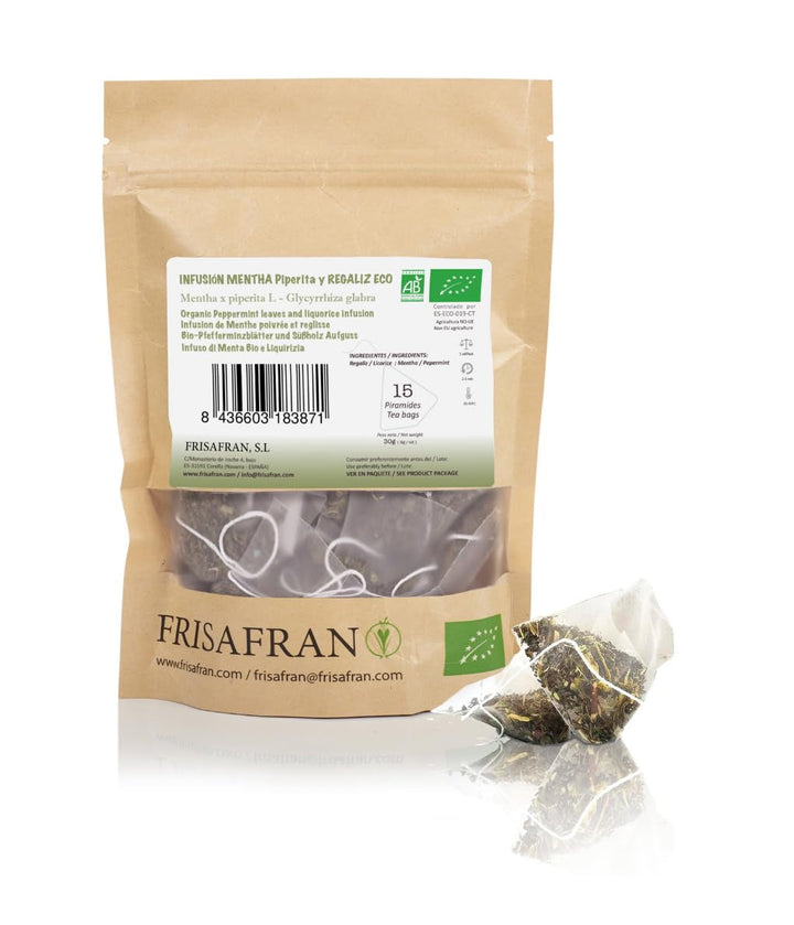 FRISAFRAN | Ceai verde organic Mint Gunpowder în piramide 30 unități | 60G | Antioxidant | Ceai verde japonez | Digestiv | Băutură răcoritoare | Infuzie de mentă | Ceai pur | Frunze de mentă | Cald-rece