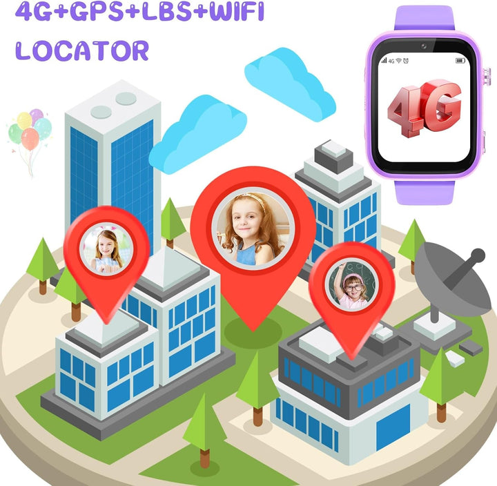 T45 Smartwatch pentru copii, smartwatch 4G pentru copii, GPS tracker pentru copii, ceas de mână pentru copii băieți, ceas pentru copii cu apel telefonic video, mesaje, mod școală, funcție SOS, cameră și pedometru (violet)