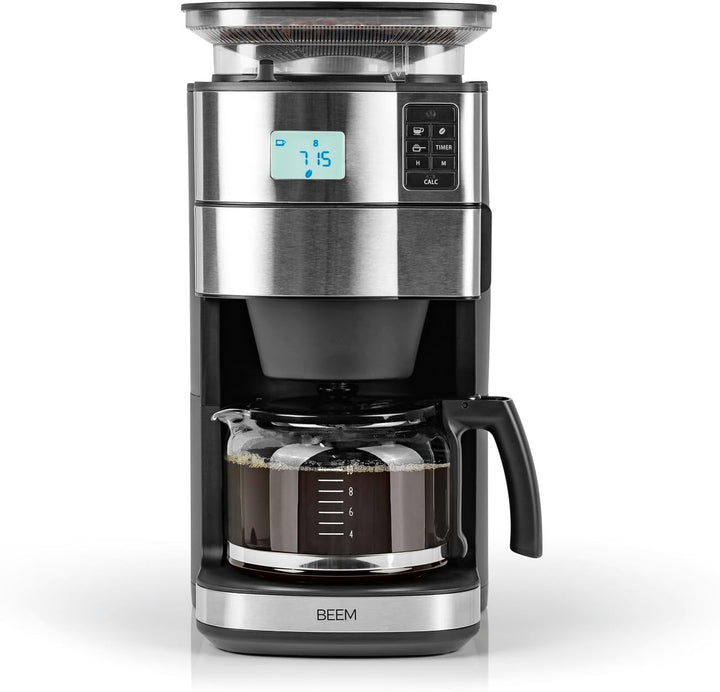 BEEM FRESH-AROMA-PERFECT II Cafetieră cu filtru și râșniță - Termo | Oțel inoxidabil | Ulcior termo | Cronometru 24 ore | 1000 W | Recipient pentru boabe 180 G