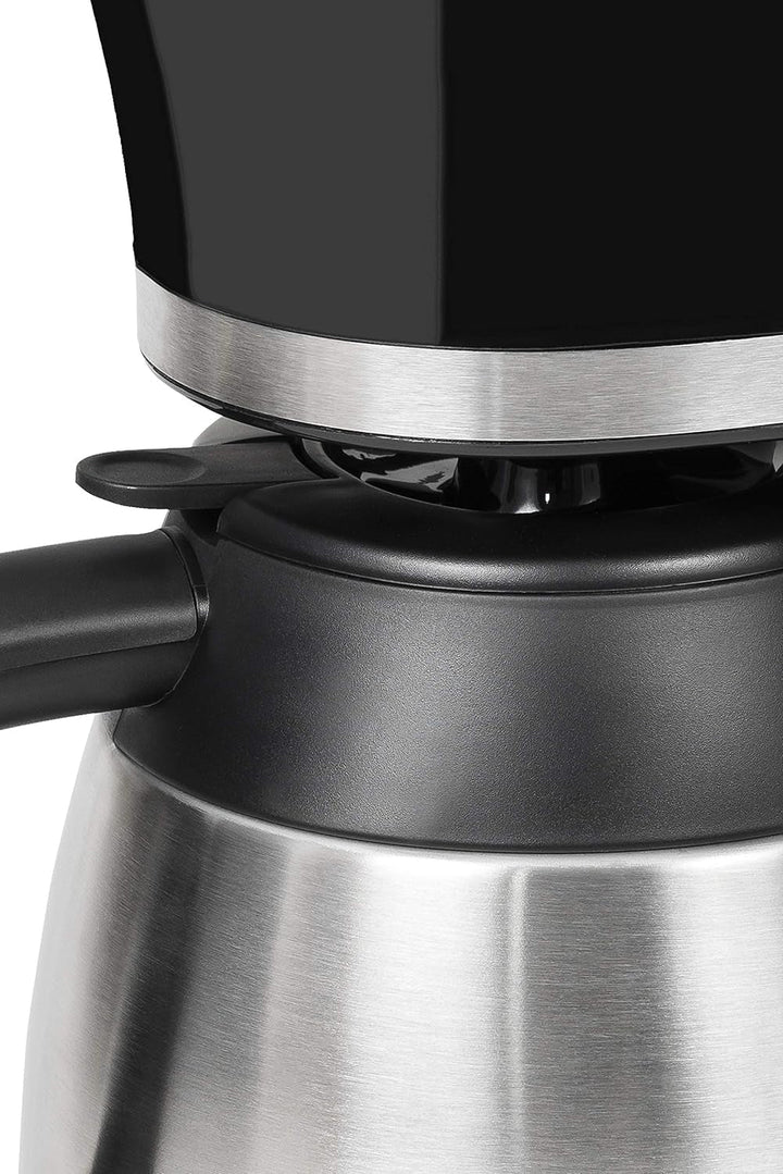 Exquisit KA 6501 Sw | Cafetiera | 800 Watt | Cafetiera cu filtru | Ulcior termos | Dop de picurare | Cafetieră din oțel inoxidabil | Negru