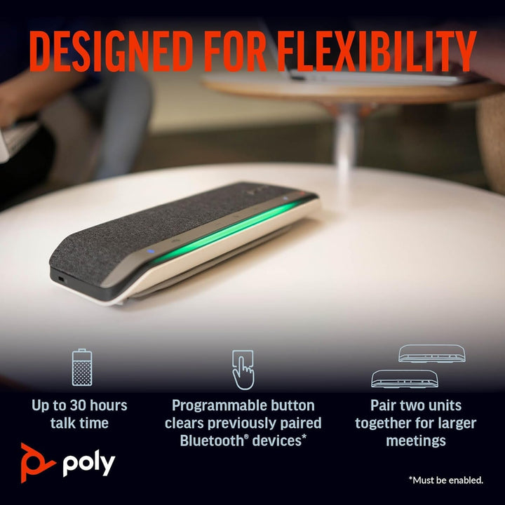 Boxă de conferință inteligentă Poly Sync 40 - Spații de lucru flexibile - Conectare la PC/Mac prin USB-A sau USB-C sau la smartphone prin Bluetooth - Compatibilă cu Teams, Zoom