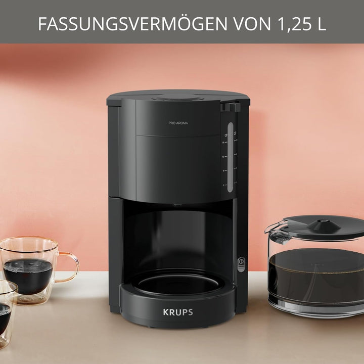 Krups F30908 Proaroma Espressor cu filtru și carafă din sticlă, capacitate 1,25 l, 10-15 cești, 1050 W, negru