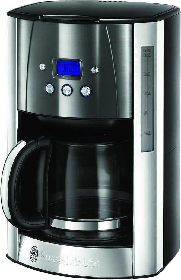 Cafetiera Russell Hobbs [cronometru digital, cap efervescent pentru extracție și aromă optime] Luna Grey (Max 12 cești, halbă de sticlă de 1,5L, placă de menținere la cald, 1000W) Filtru de cafea 23241-56