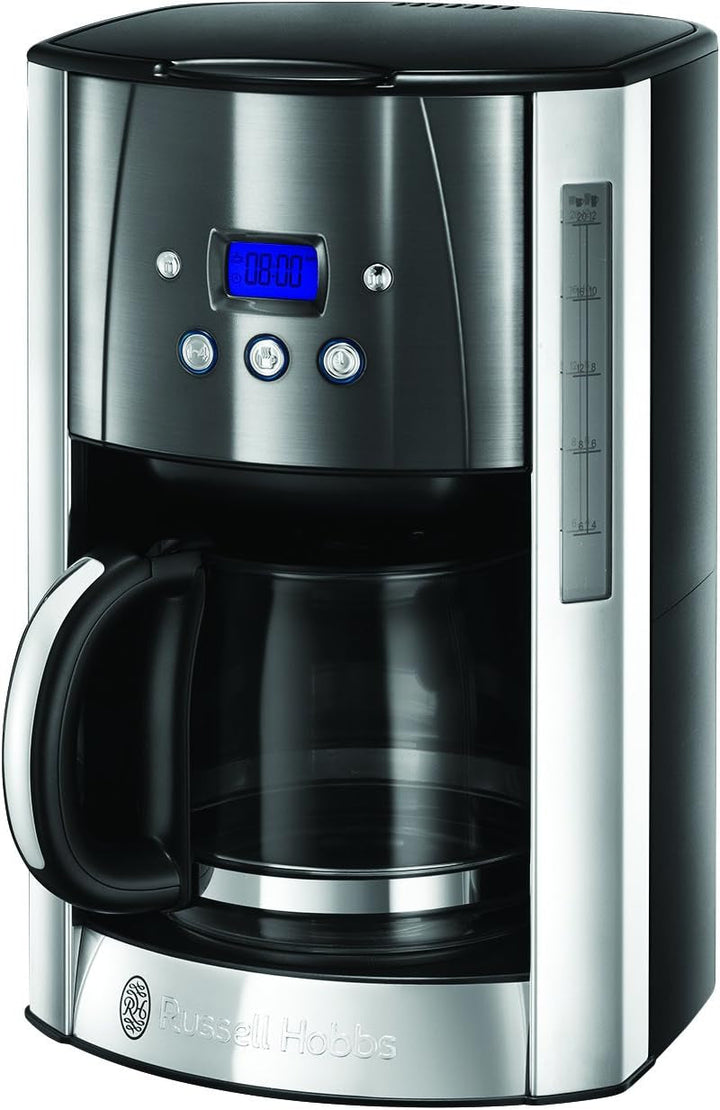 Cafetiera Russell Hobbs [cronometru digital, cap efervescent pentru extracție și aromă optime] Luna Grey (Max 12 cești, halbă de sticlă de 1,5L, placă de menținere la cald, 1000W) Filtru de cafea 23241-56