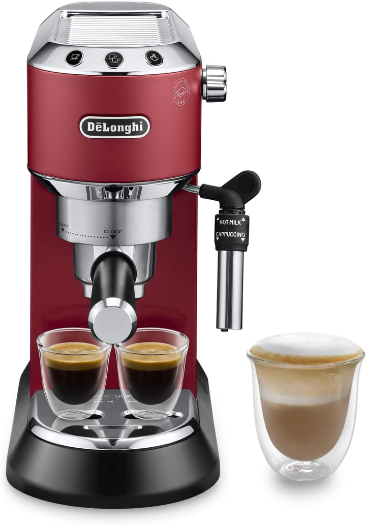De'Longhi Dedica Style EC 685.B – Espressor portafiltru, espressor cu spumator de lapte profesional, doar 15 cm lățime, pentru cafea măcinată sau capsule ESE, rezervor de apă de 1 L, negru