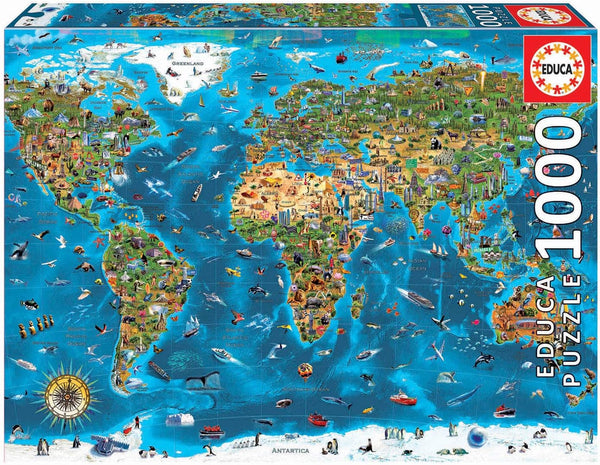 Educa - Puzzle 1000 piese pentru adulti | Minunile lumii, puzzle 1000 piese pentru adulti si copii, obiective turistice, harta lumii. Jigsaw puzzle pentru adulți de la 14 ani (19022)