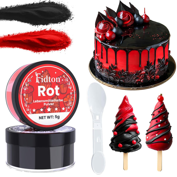 Lebensmittelfarbe Pulver - 2 Farben Ultrahochkonzentrierte Wasserlösliches Lebensmittelfarben, Food Coloring Für Fondant, Lebensmittel Farben, Makronen, Backen, Lebensmittelfarbe Rot Und Schwarz - 5 G