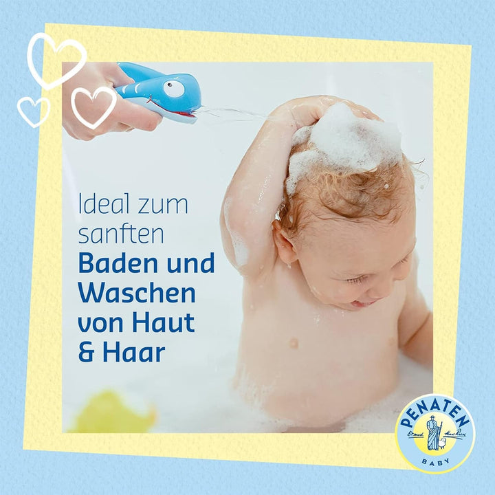 PENATEN baie și șampon (400 ml), baie și șampon blând pentru bebeluși formulat fără parabeni și coloranți, gel de duș și șampon pentru păr special dezvoltat pentru nou-născuți pentru pielea delicată a bebelușului