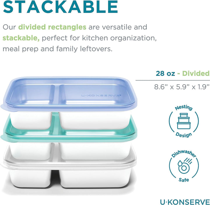 U Konserve - Recipient dreptunghiular împărțit pentru alimente din oțel inoxidabil cu capac din silicon - Island Teal - 28oz / 825ml Cutii depozitare alimente Naty Shop