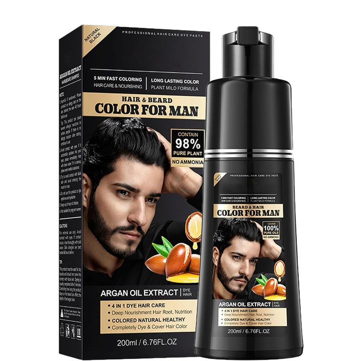 Vopsea de păr maro, șampon pentru vopsit părul - 500ml șampon pentru vopsit părul gri, 100% acoperire gri, ușor și rapid de utilizat, îngrijire perfectă a culorii pentru bărbați și femei Vopsea pentru par Naty Shop Bărbați negru