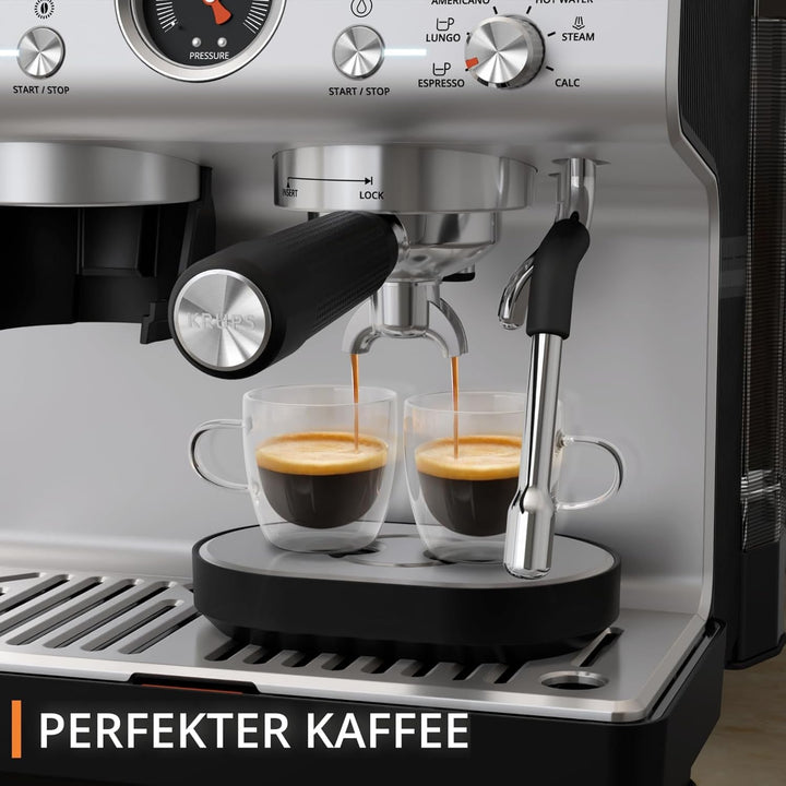 Krups Precision Mașină portafilter manuală Cu râșniță, Mașină de cafea Barista Cu panou de control intuitiv, Setări de pre-infuzie, Mașină espresso Cu duză de abur, Încălzire rapidă, XP801T10