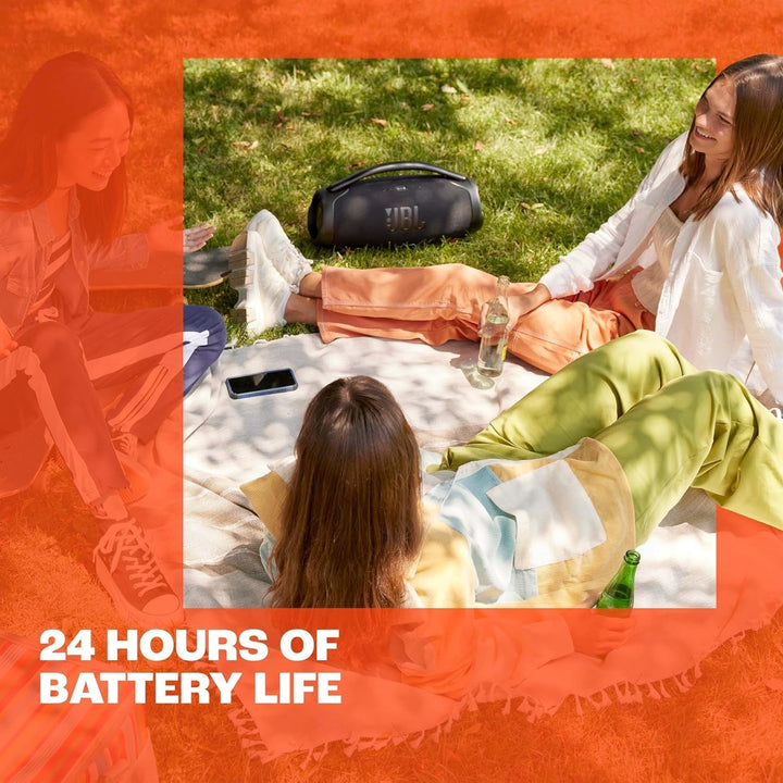 JBL Boombox 3 Wifi - Difuzor wireless cu Bluetooth și Wifi - Compatibil cu aplicația JBL One - Timp de redare de 24 de ore - Rezistent la apă și praf - Powerbank integrat - Negru
