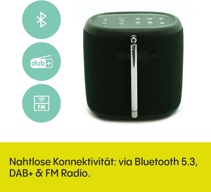 Pure Woodland Mini boxă de exterior cu Bluetooth și radio DAB+/FM (impermeabil IP67, robust, portabil, baterie 14H, perfect pentru grădină și camping) Verde
