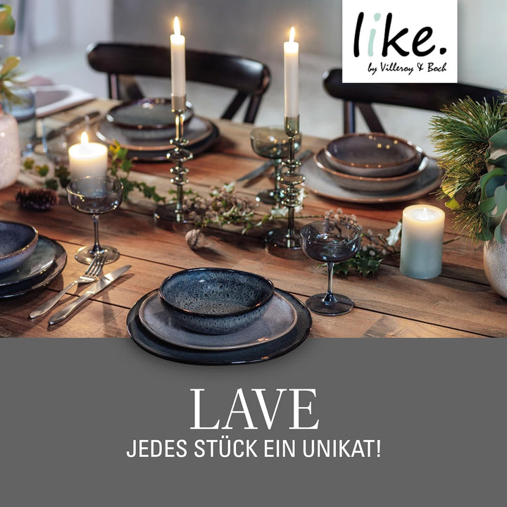 Like. by Villeroy & Boch - Lave Gris Geschirr Set Aus Steingut, 4Tlg., Pottery Look, Tafelservice Für 2 Personen, Grau