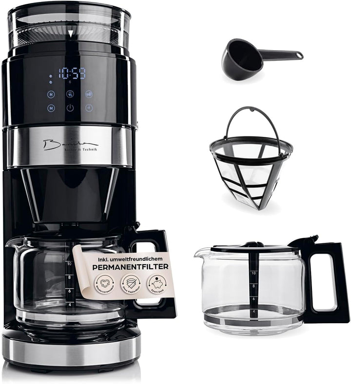 Espressor cu filtru Barista cu termos | Temporizator 24h și filtru permanent | Pentru 8 cești de cafea | Espressor pentru cafea măcinată [Oțel inoxidabil]