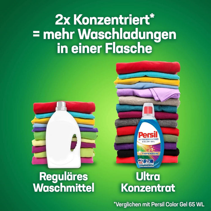 Persil Ultra Concentrate Colour Detergent (2 X 65 de spălări), Detergent lichid foarte concentrat cu tehnologie Deep Clean Plus împotriva celor mai dificile pete