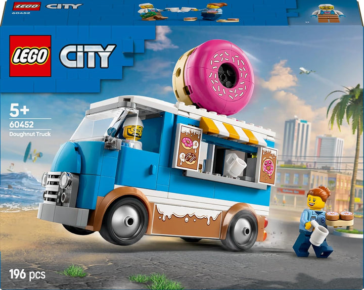 LEGO City Donut Truck - Camion de mâncare de jucărie cu 2 minifigurine de poliție - Jucărie de construcție pentru băieți și fete cu vârsta peste 5 ani - Idee de cadou pentru ziua de naștere și sărbători 60452