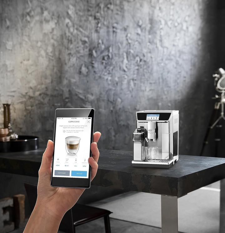 Aparat de cafea complet automat De'Longhi Primadonna Elite Experience ECAM 656.85.MS Cu sistem de lapte Lattecrema, cappuccino, ecran color de 4,3 inchi, control prin aplicație, funcție de ciocolată de băut, față din oțel inoxidabil, argintiu